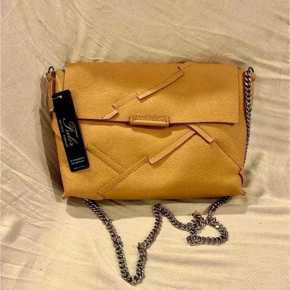 FALOR Genuine Italian Leather Tan Crossbody Clutch - Picture 1 of 7
